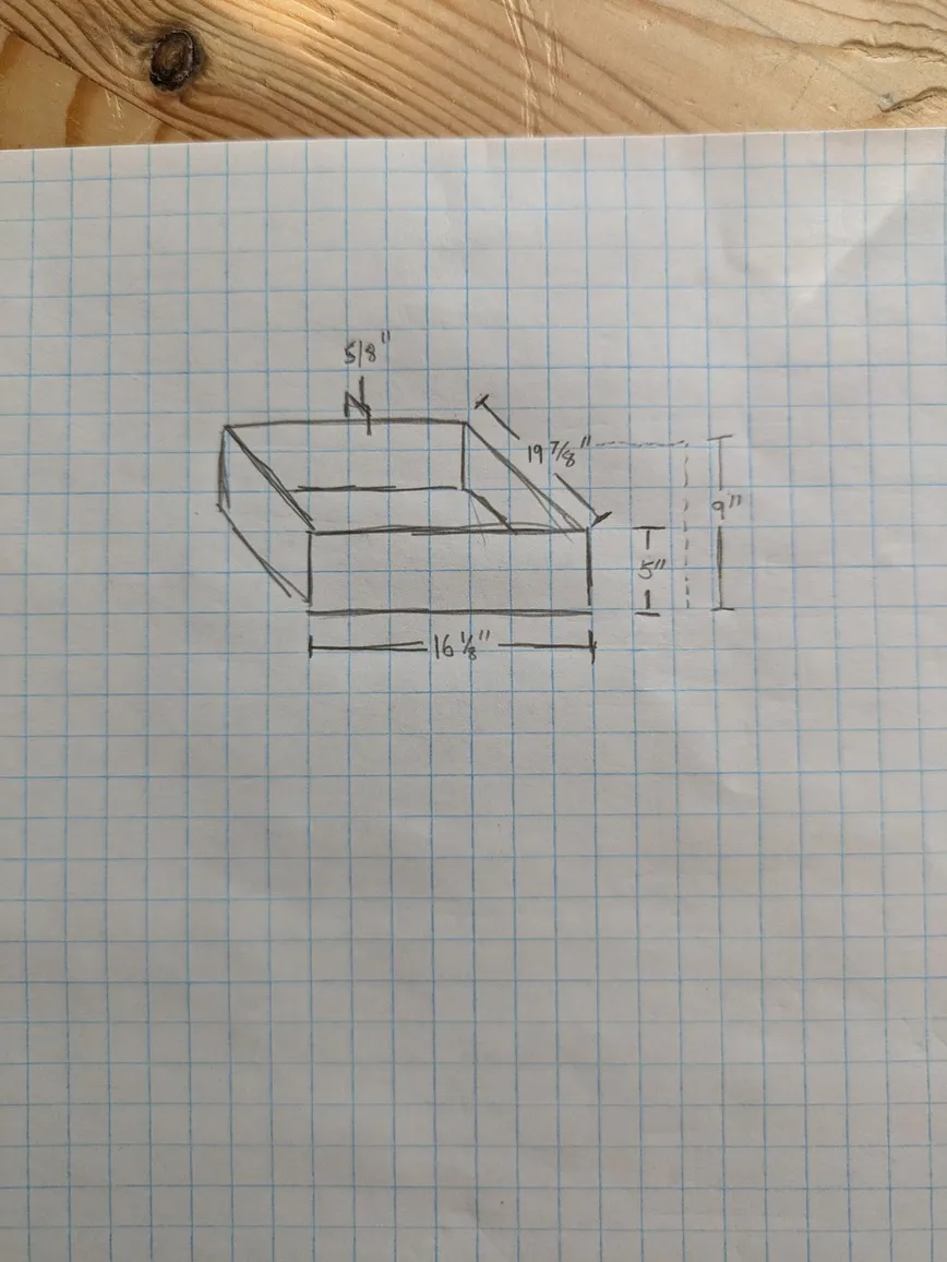 Sketch of the existing drawers with dimensions
marked