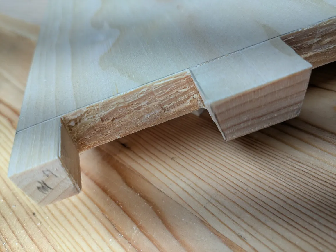 Inside of the pins showing wood fibers smooshed and messy